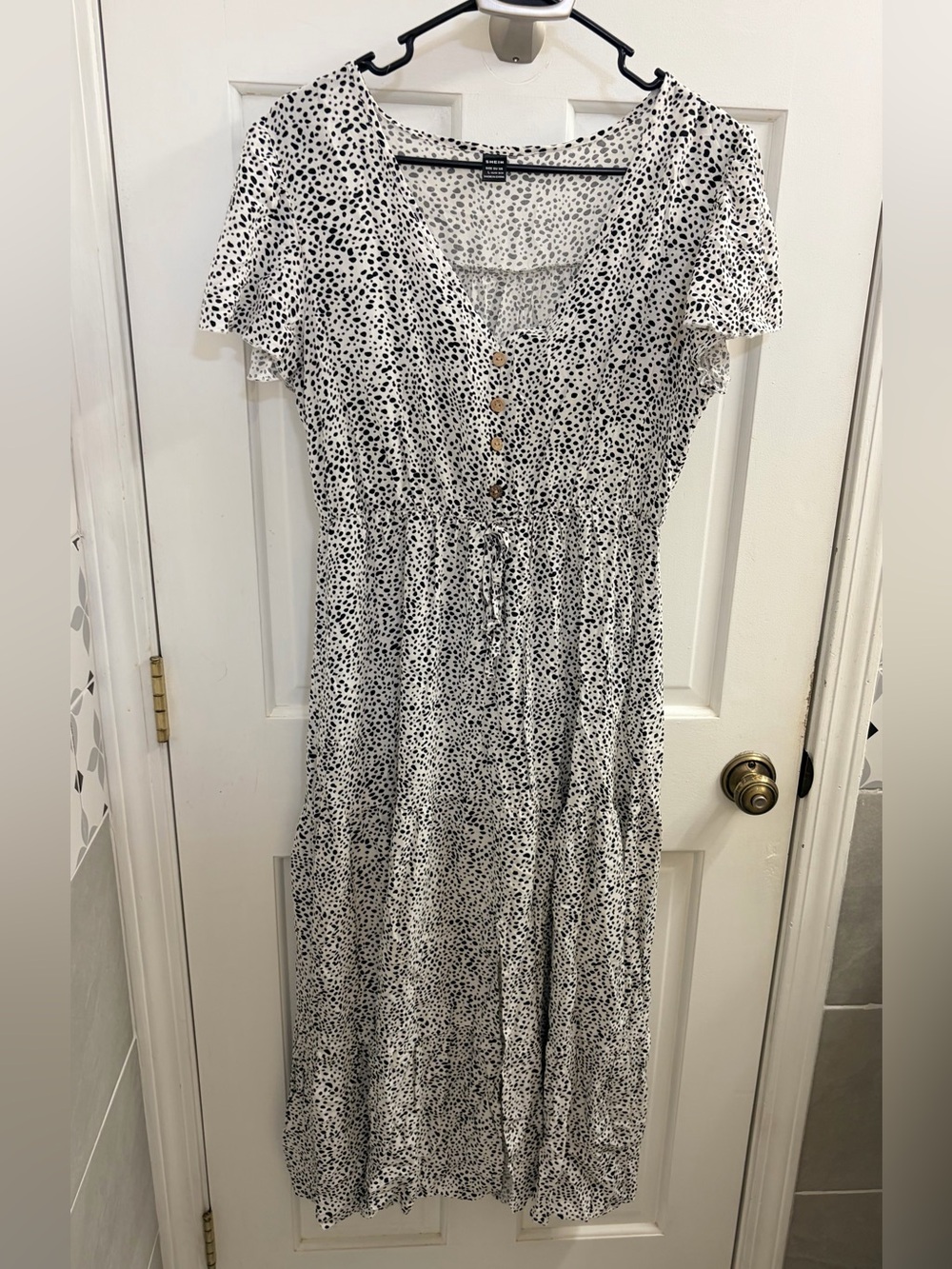 SHEIN White Midi Dress with Black Dot Print
